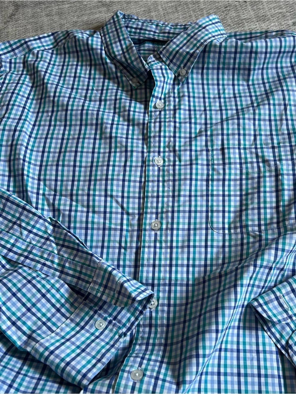 J. Crew Blue, Green and White Plaid Button-Down Shirt Size XL
